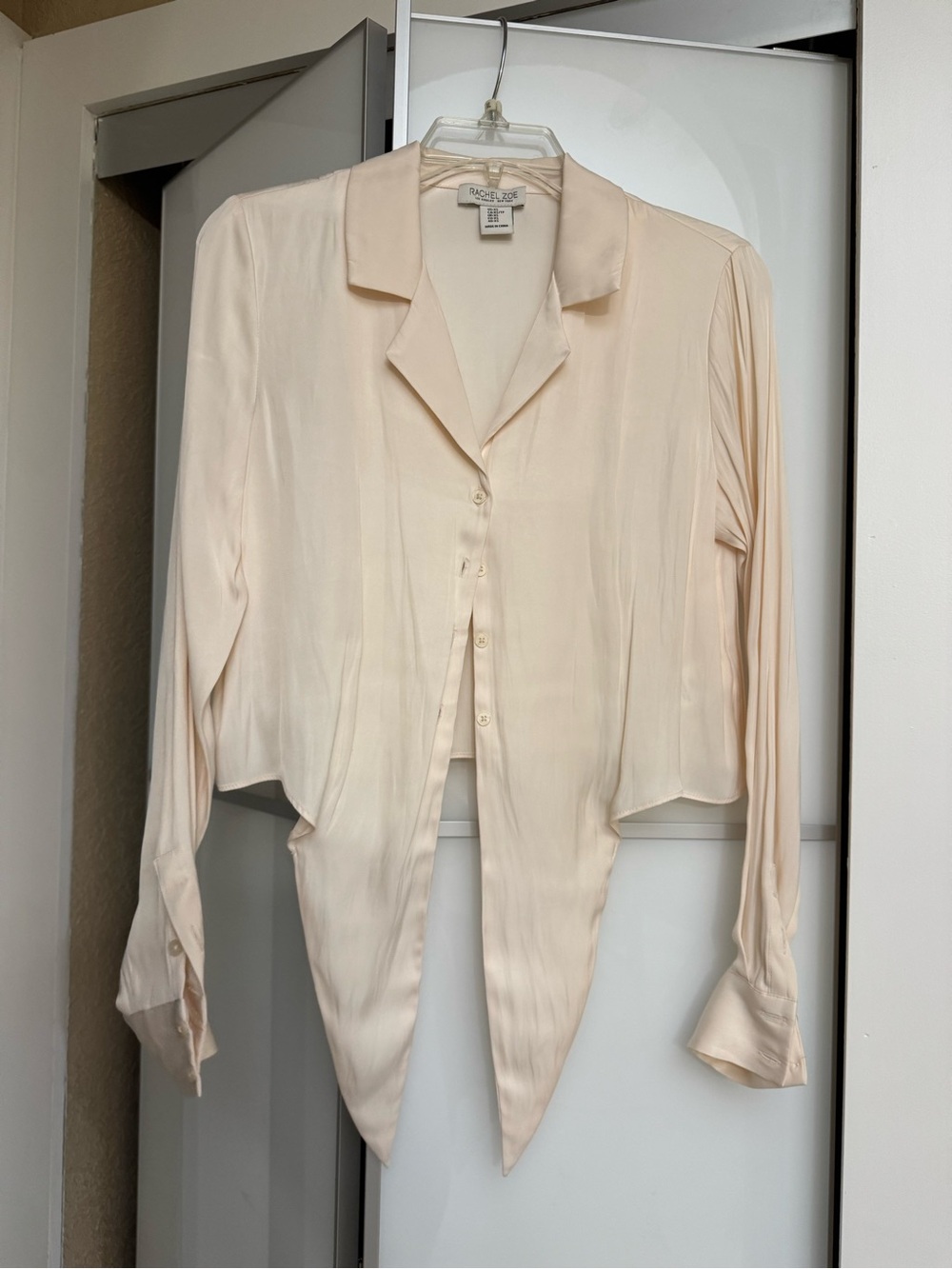 Rachel Zoe Pale Cream Draped Button-Down Silk Blouse
